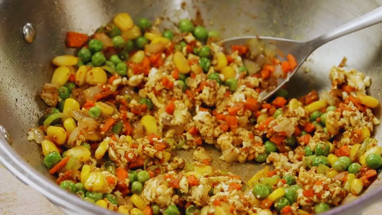 Adding paneer to the vegetable finger mixture 