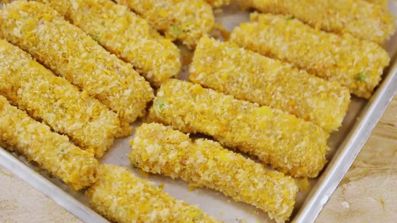 Resting vegetable fingers on a tray