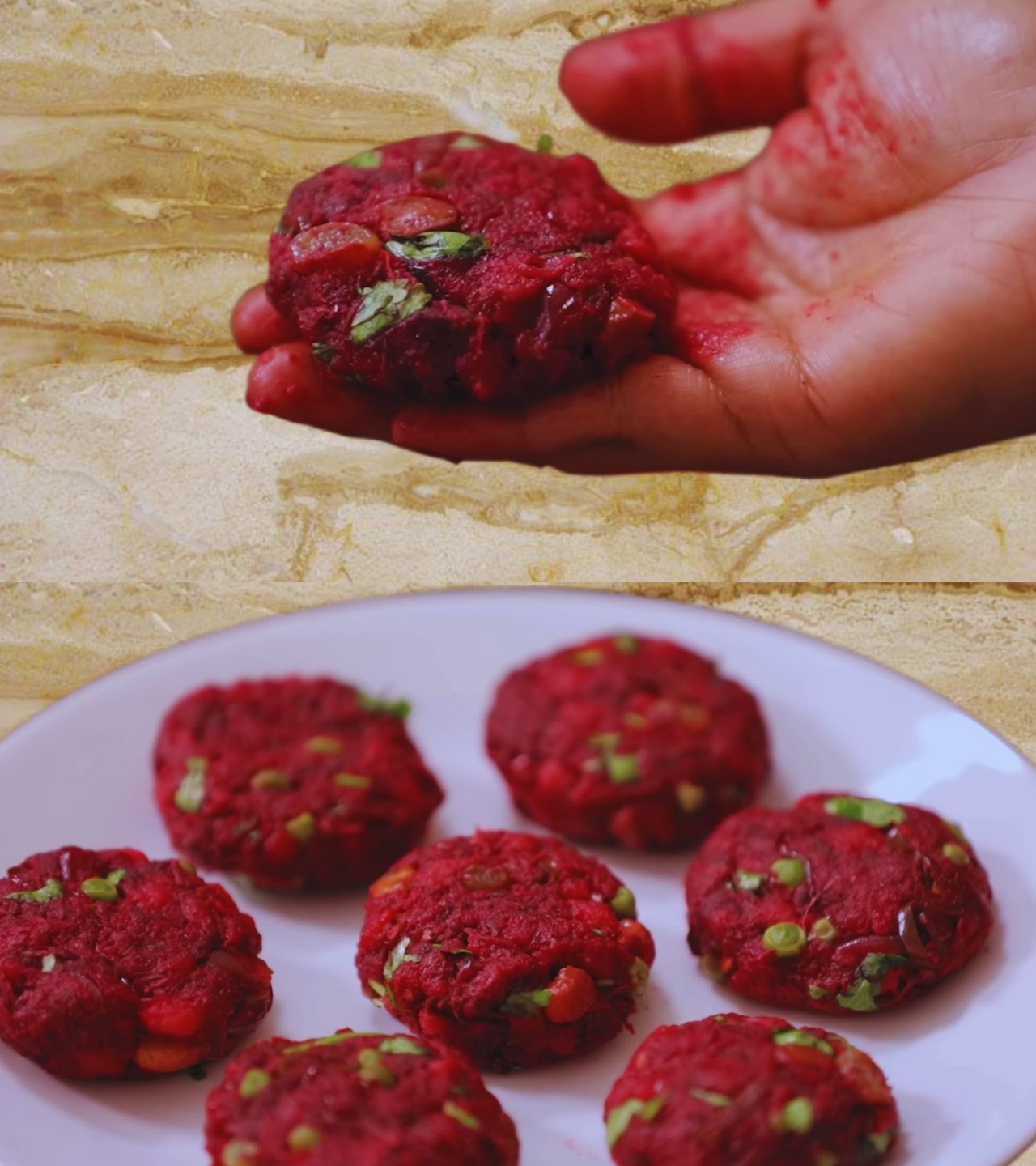 Shaping the beetroot cutlets 