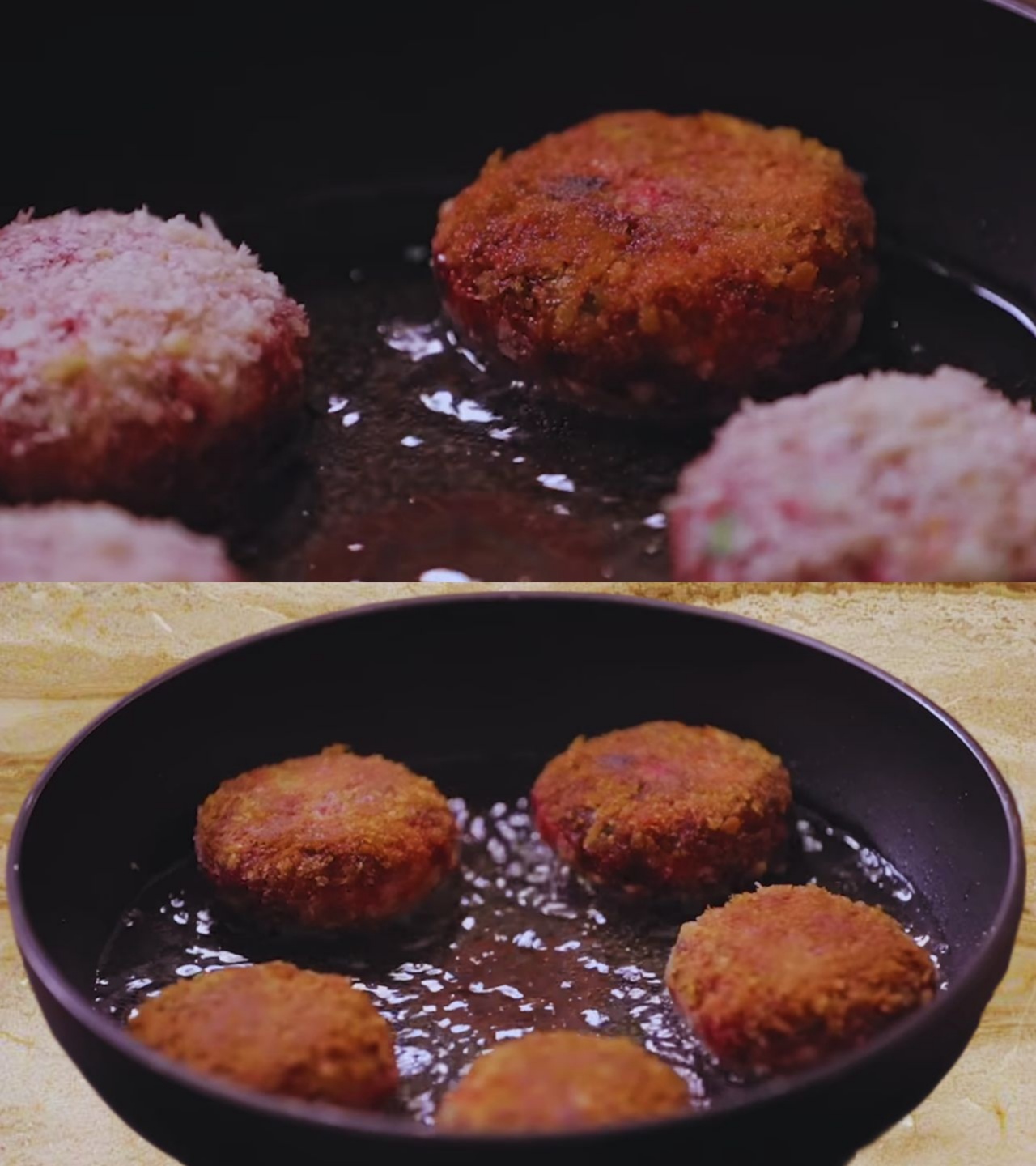 Frying beetroot cutlets till golden brown 