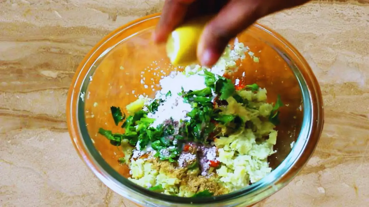 Adding lemon juice for tangy sweet potato cutlets 