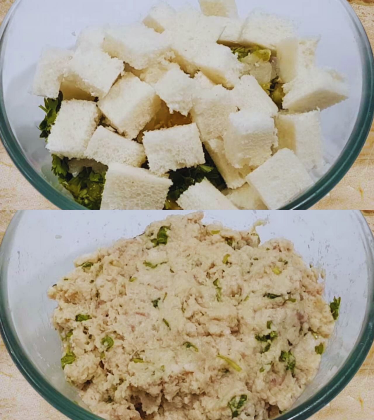 Adding bread to make Fish Cutlet paste