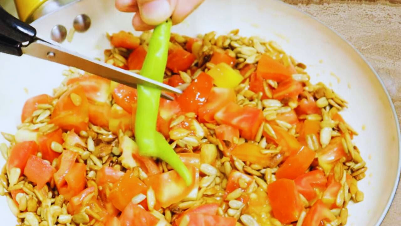 Sunflower seeds chutney recipe step 5 Adding chilies to sunflower seeds chutney mixture