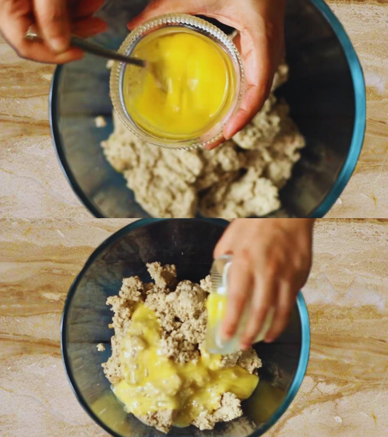 Adding egg to Mutton Keema Balls paste 