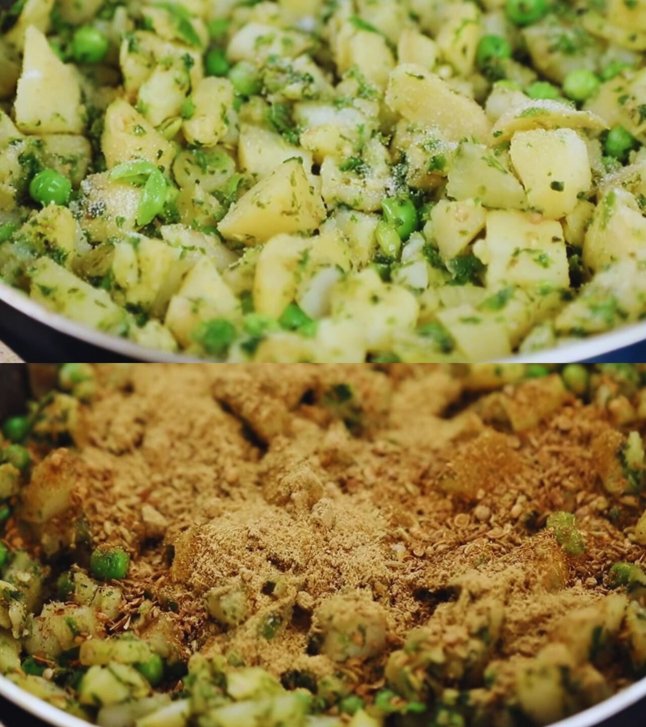 Adding powder spices to Bread Samosa mixture 