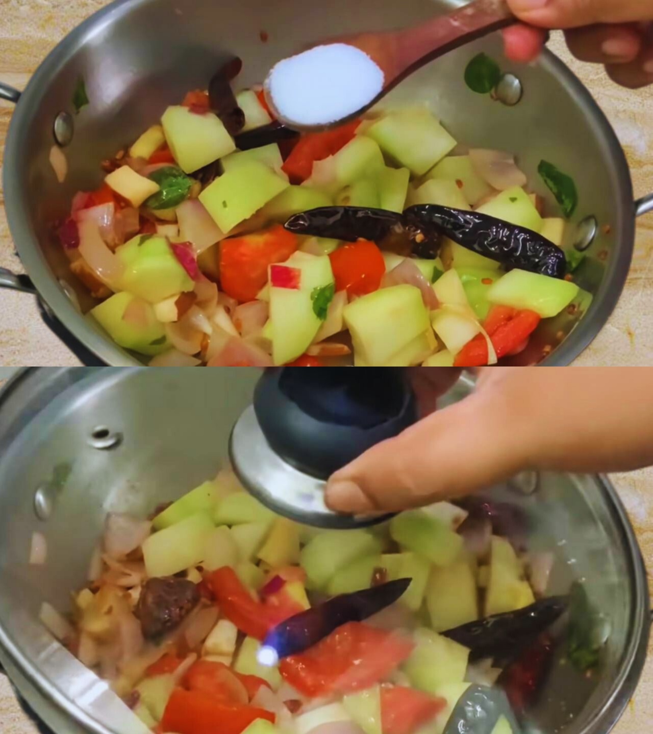 Adding salt to Chow Chow Chutney ingredients 