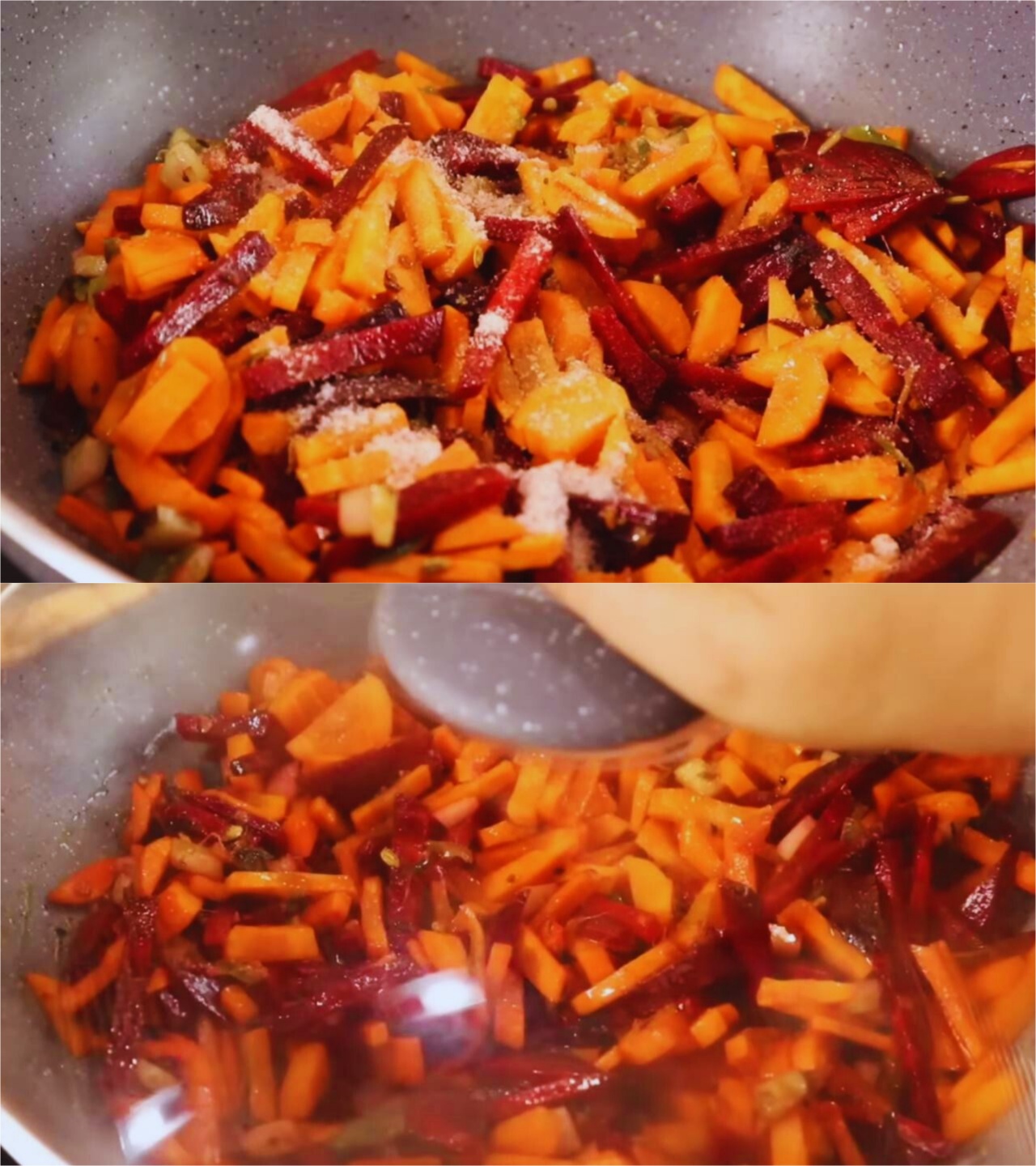 Adding salt to Vegetable Chop ingredients 
