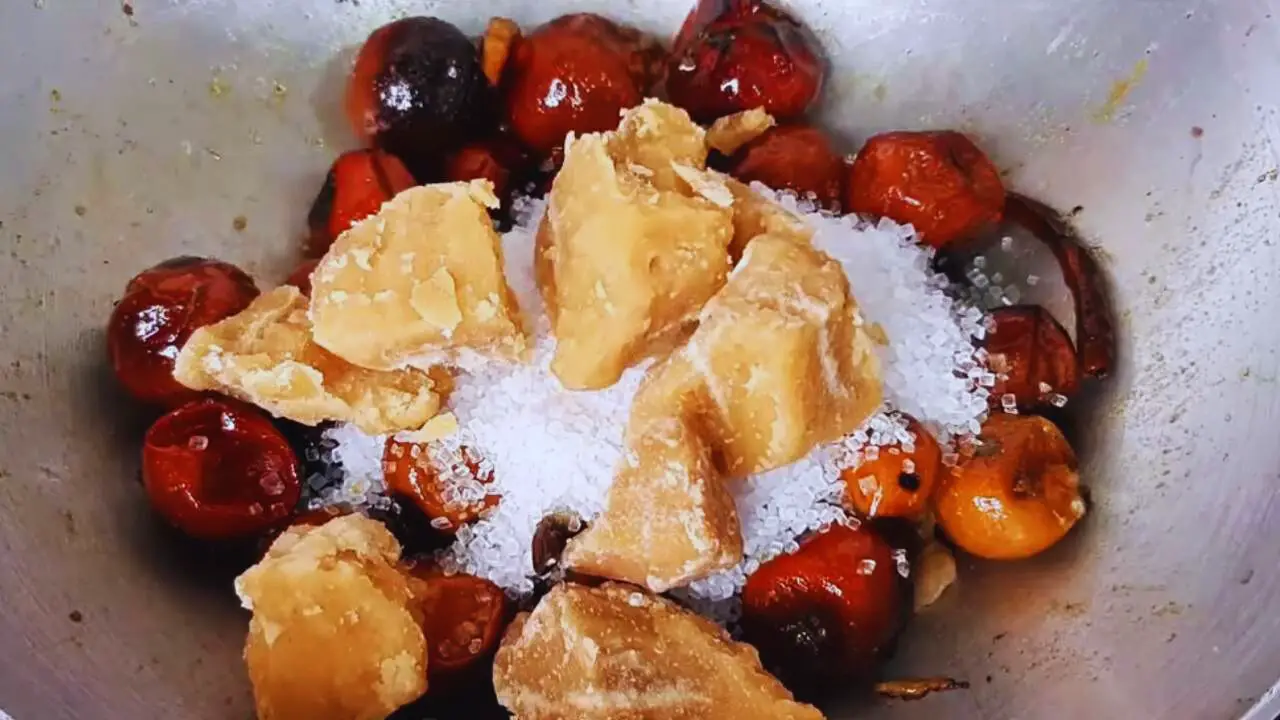 Adding sugar and jaggery to make Ber Ki Chutney 