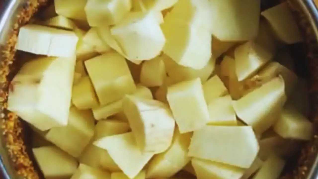 Adding sweet potato pieces