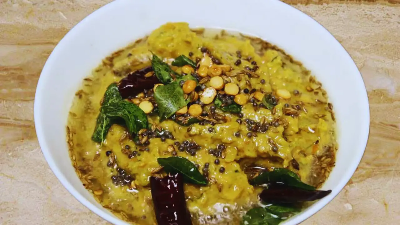 Adding the tadka to Bottle Gourd Chutney 