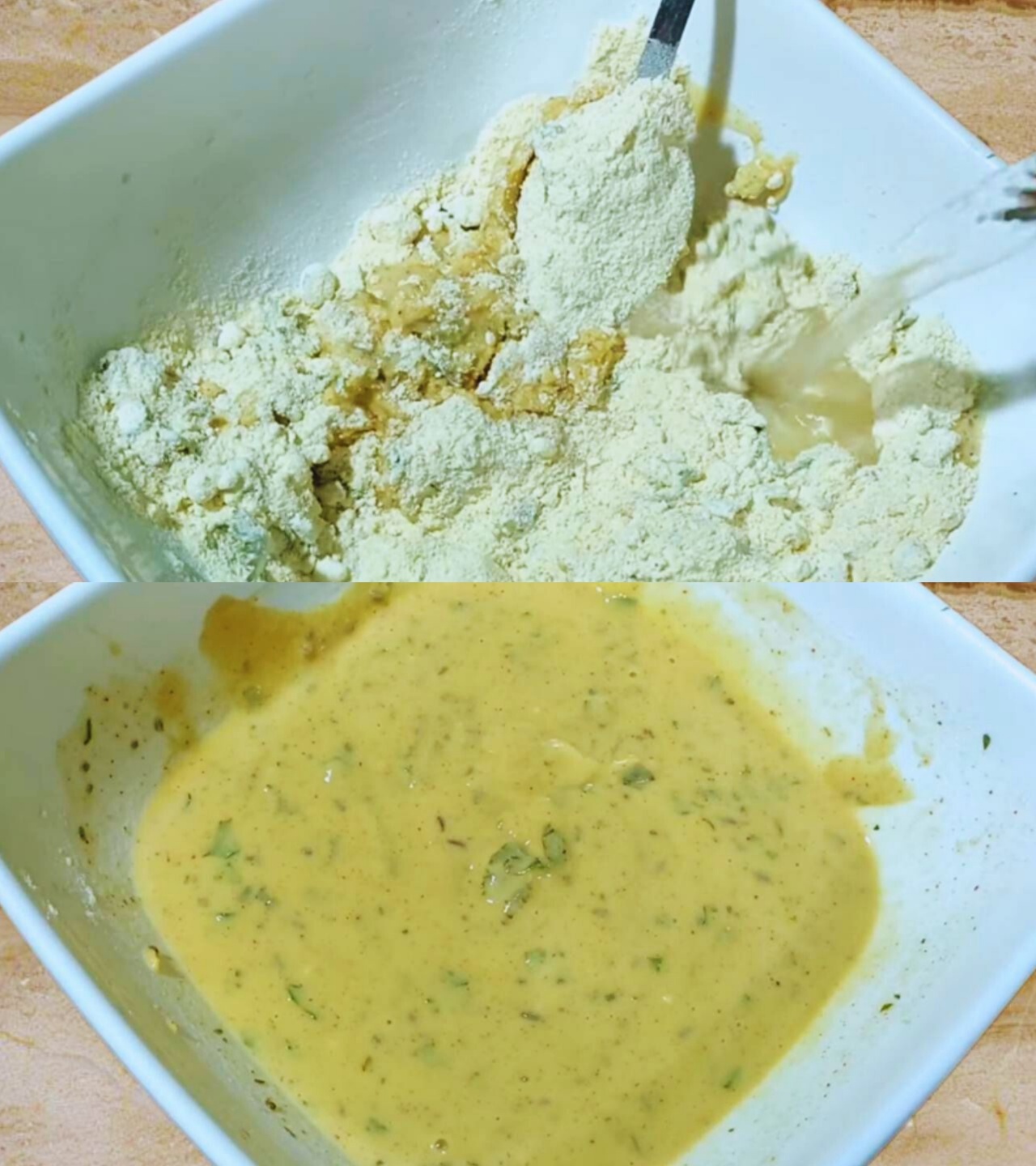 Adding water to make the batter