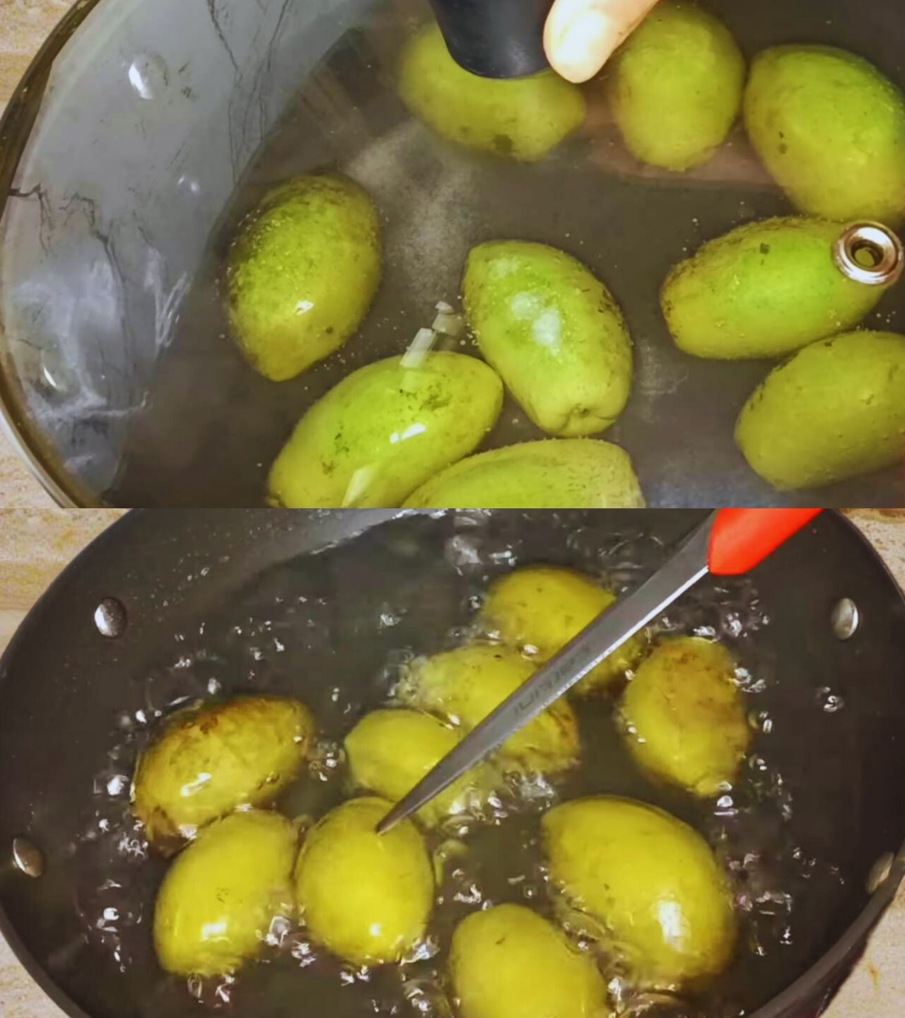 Boiling jalpai to make chutney 