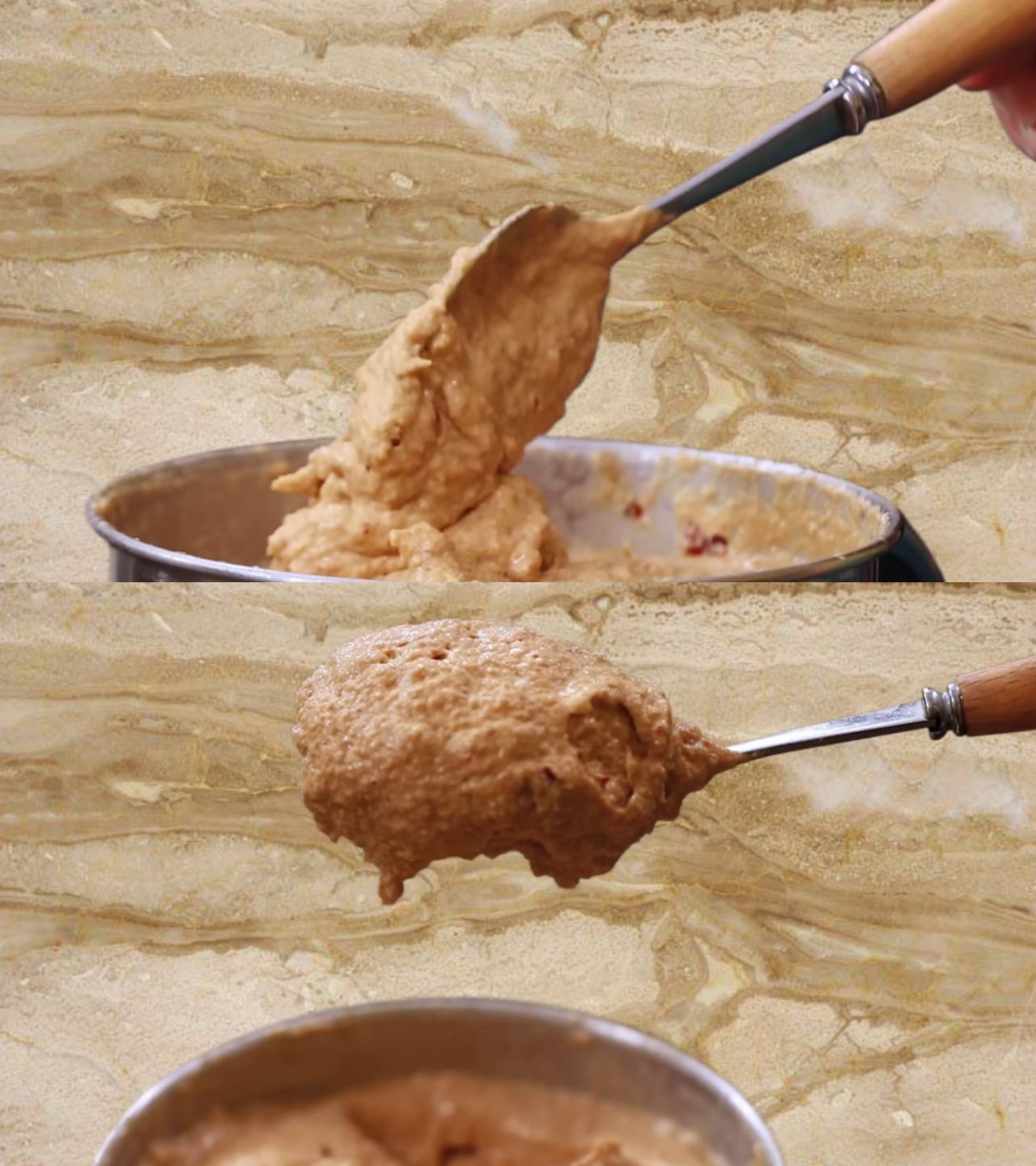 Checking consistency of peanut chutney paste 