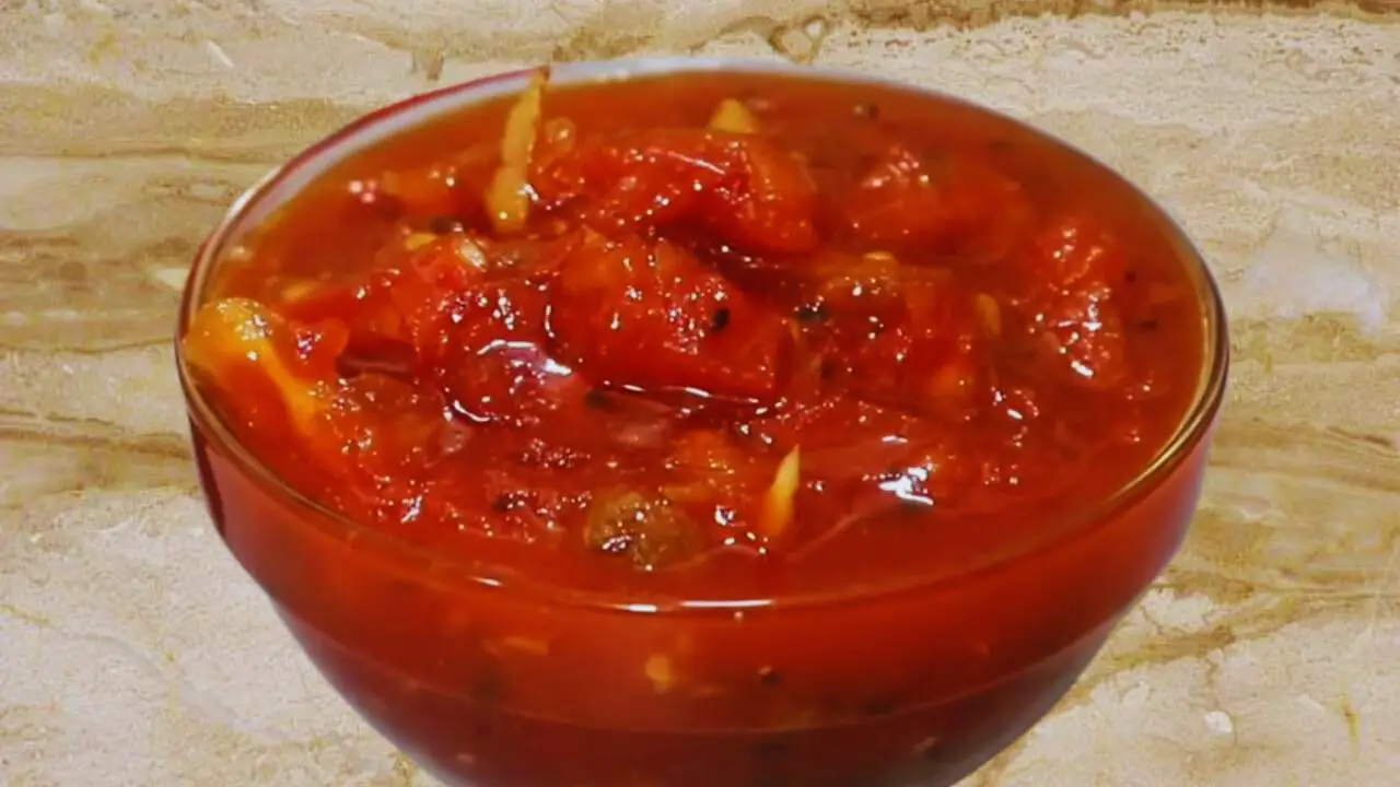 Colorful tomato chutney is ready