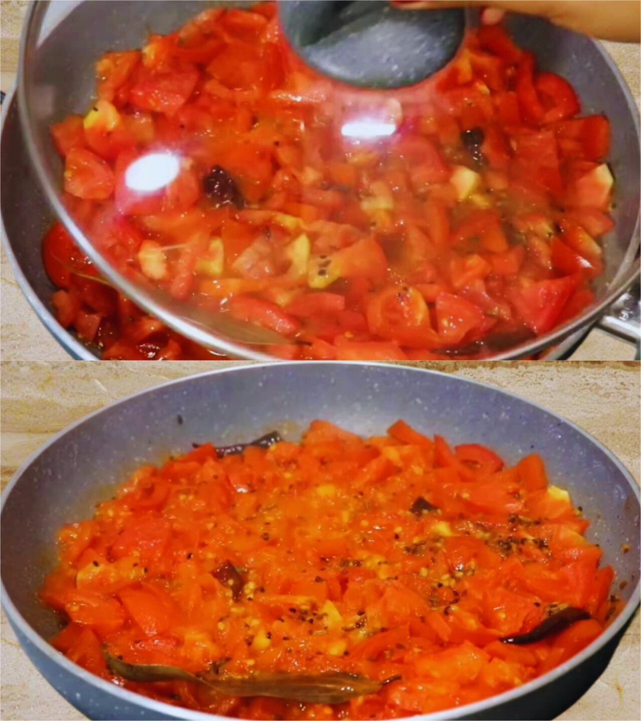 Cooking tomatoes to make the chutney