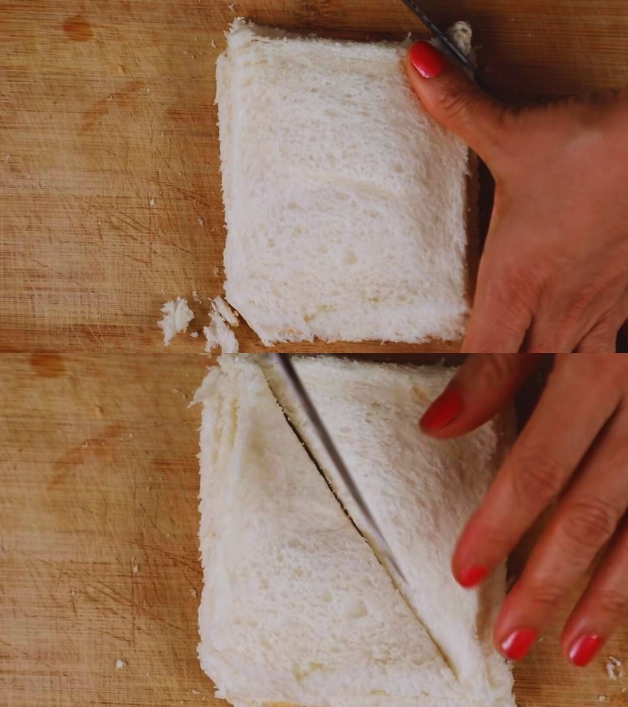 Cutting bread slices 