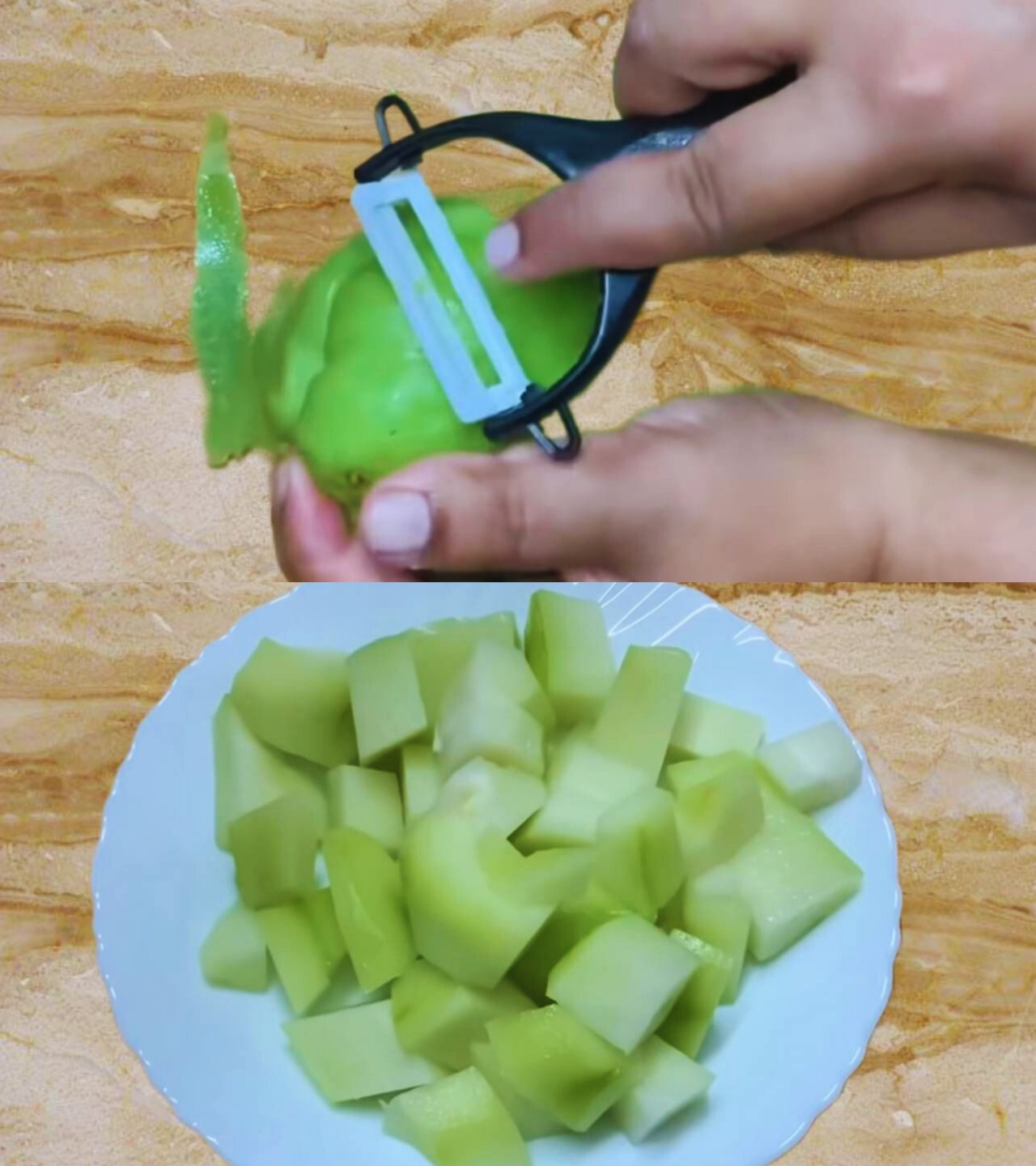 Cutting Chow Chow to make chutney