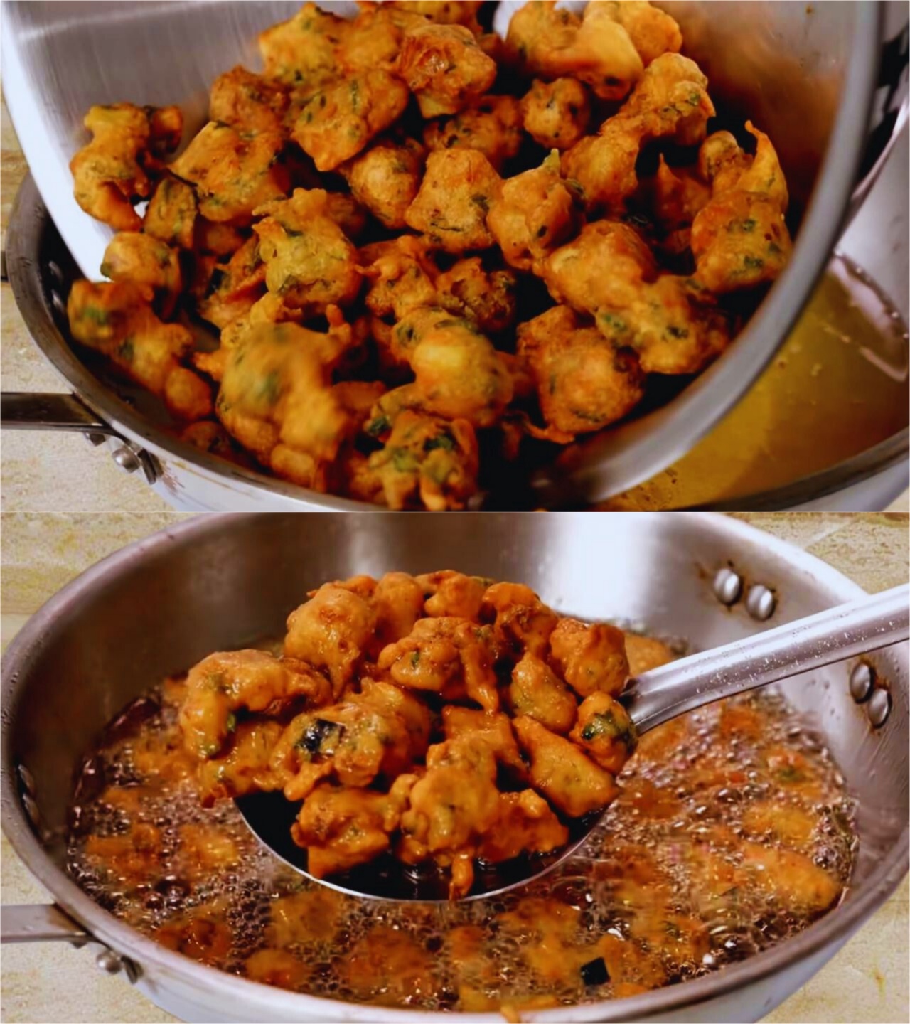 Flash frying Vegetable Pakoras
