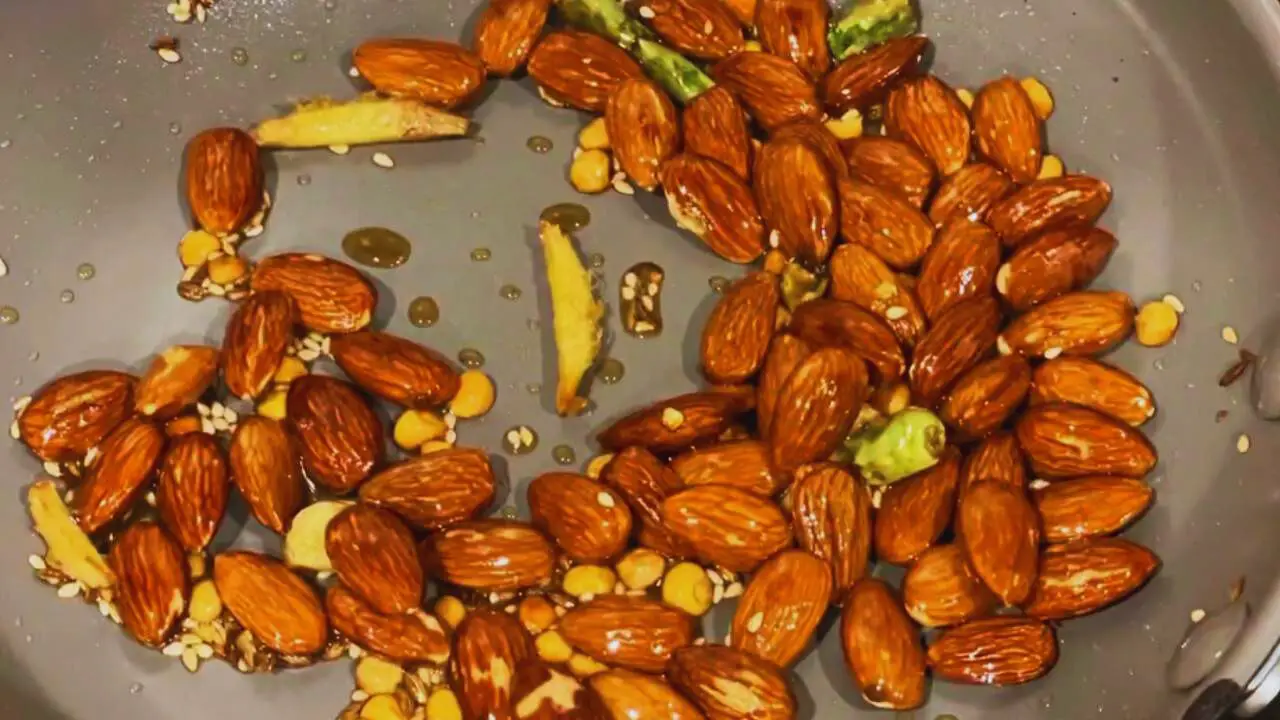 Frying almonds 