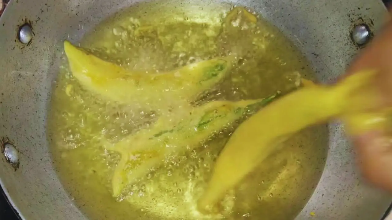 Frying Chili Pakoras