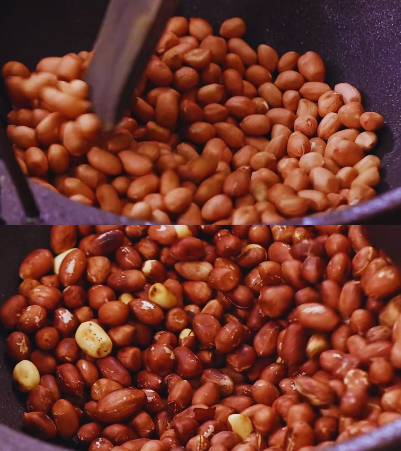 Frying peanuts to make chutney 