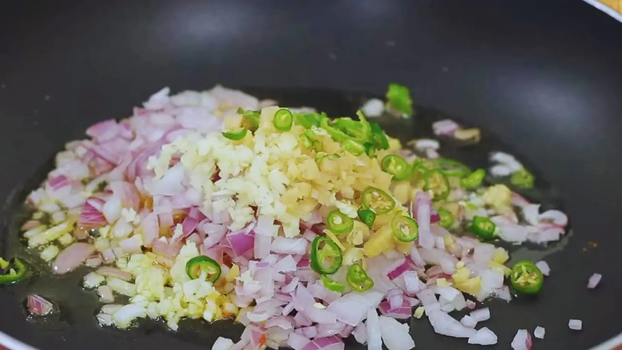 Frying the ingredients for Bread Pocket 