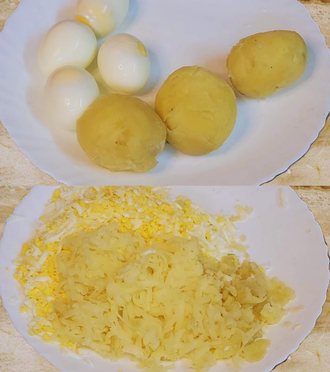 Grated eggs and potatoes for Egg Cutlet