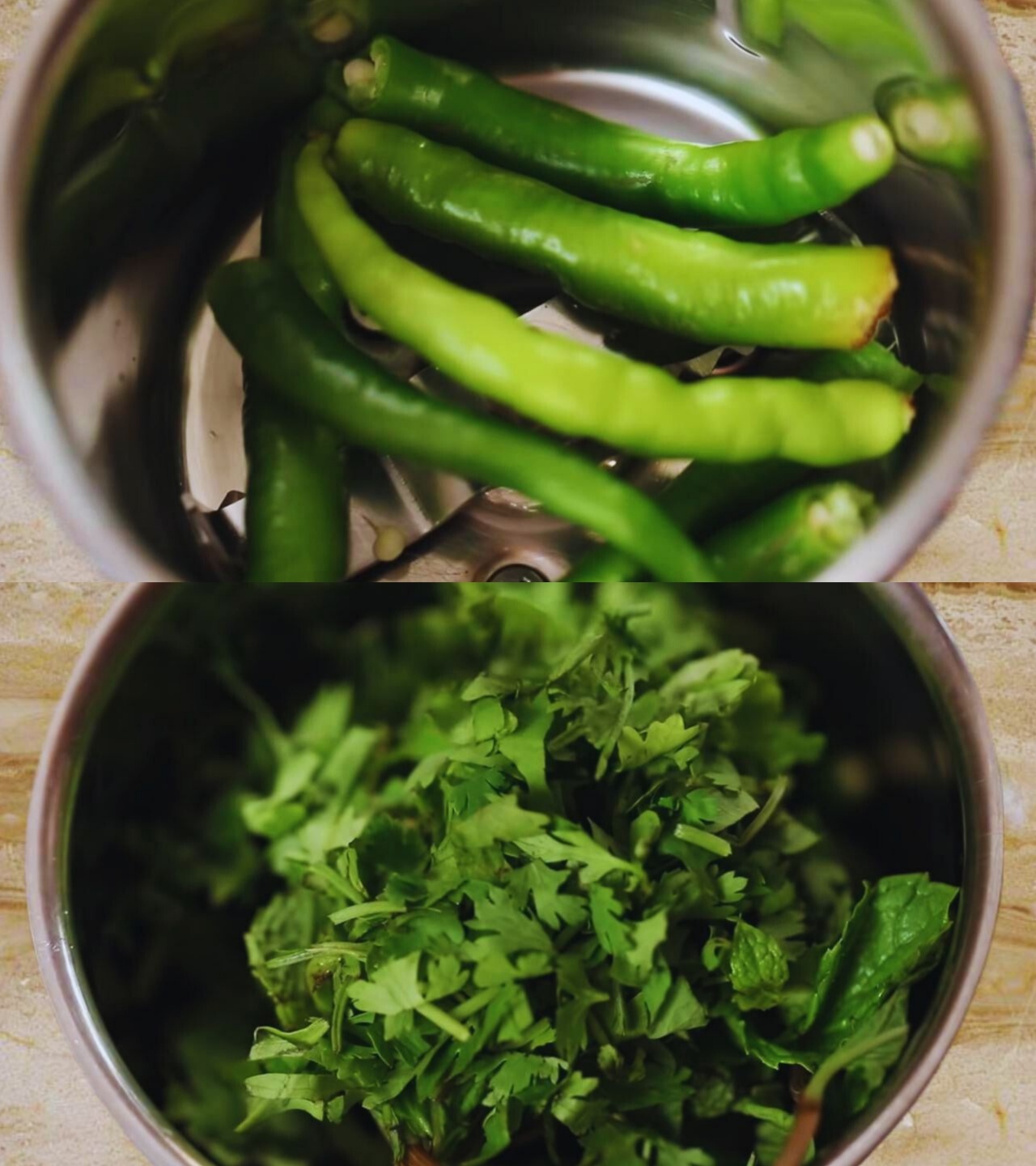 Grinding the greens to add to Bread Samosa mixture 