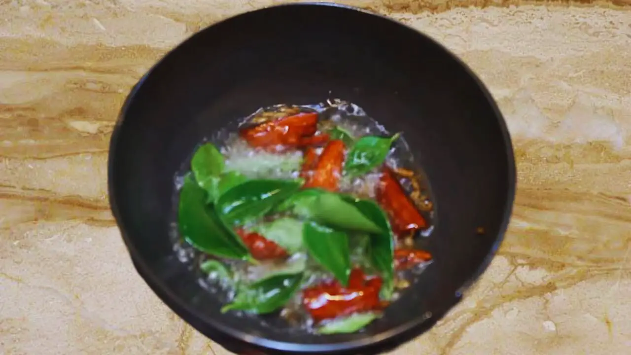 Making the tadka for Bottle Gourd Chutney 