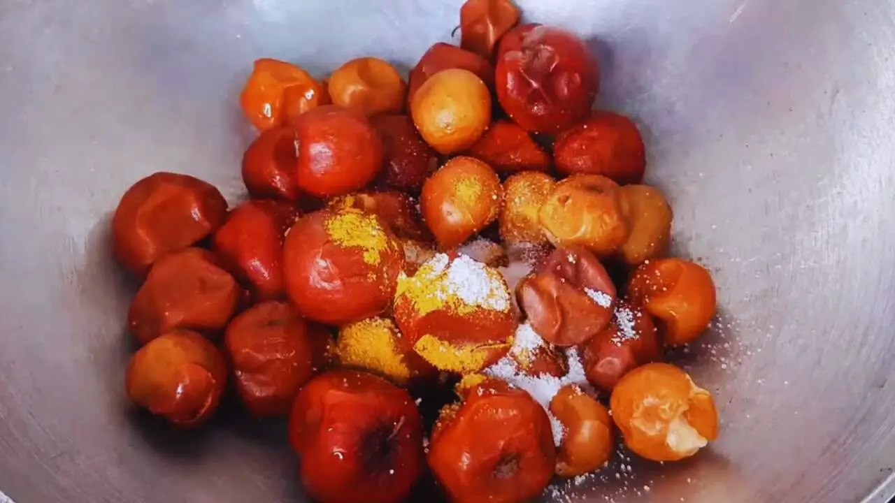Powdered spices added to make Ber Ki Chutney 