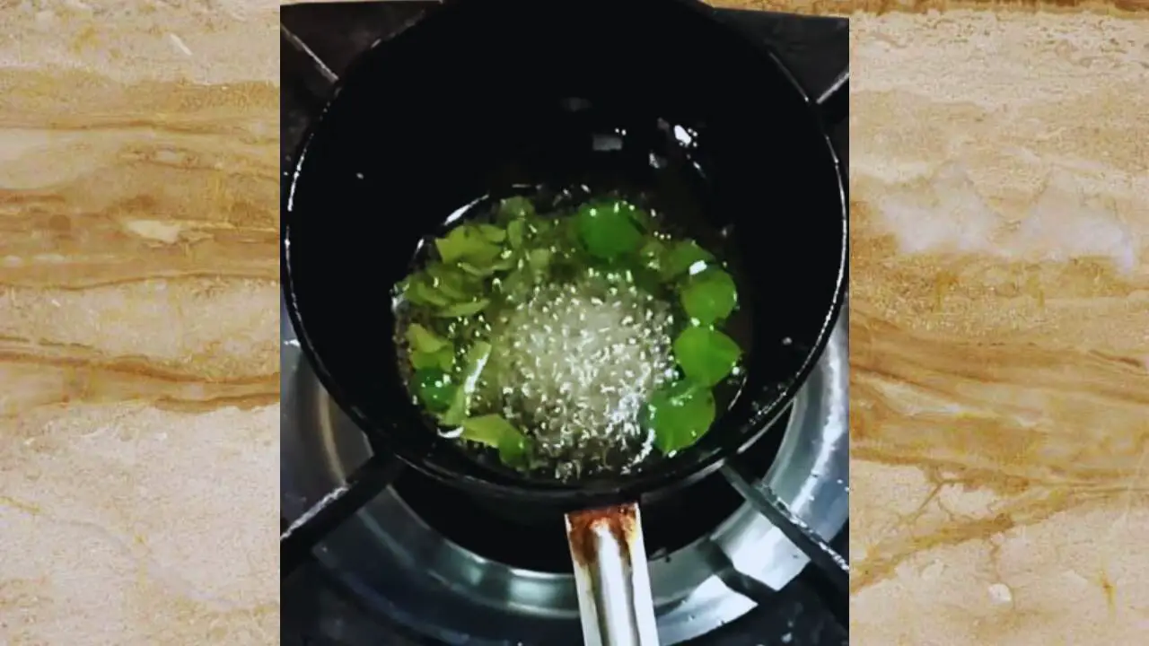 Preparing the tadka to add to Cabbage Chutney 