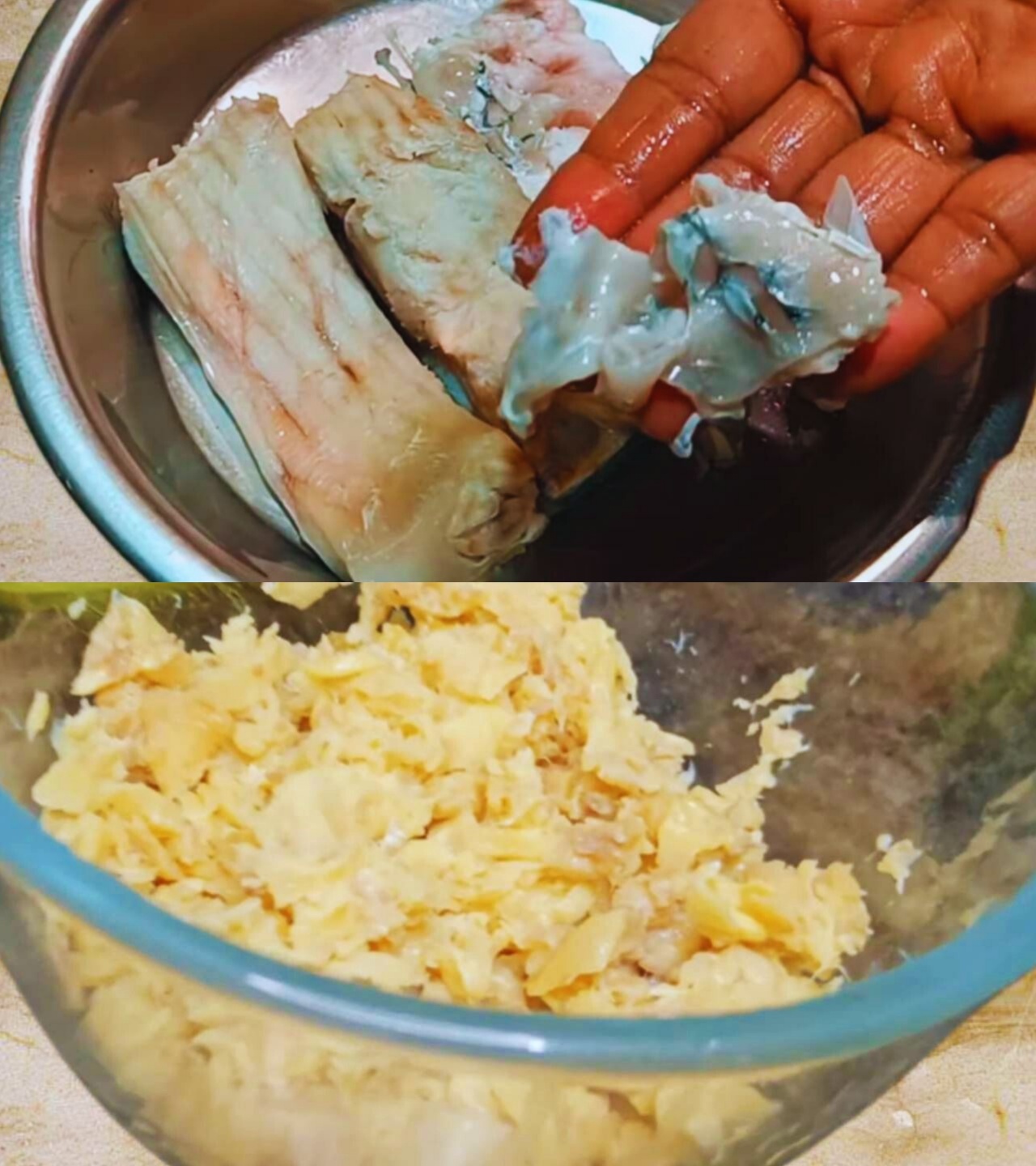 Removing skins and bones from fish 