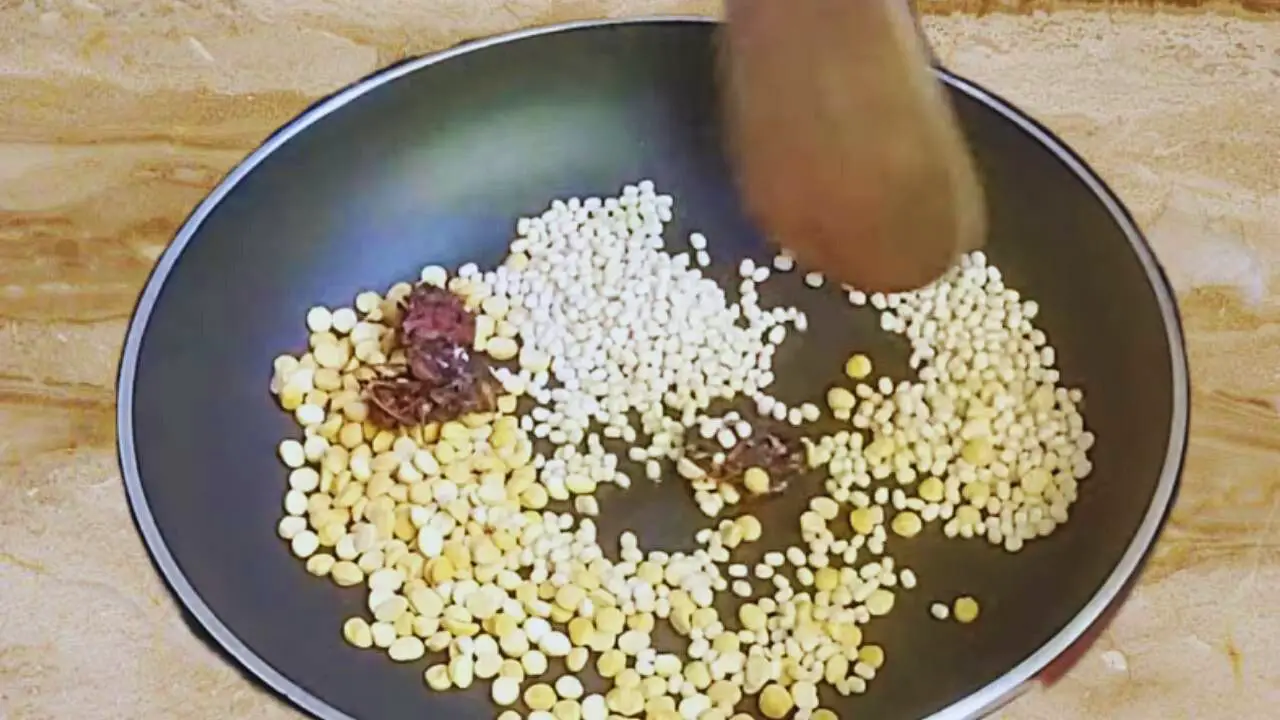 Roasting the spices for Cauliflower Chutney 