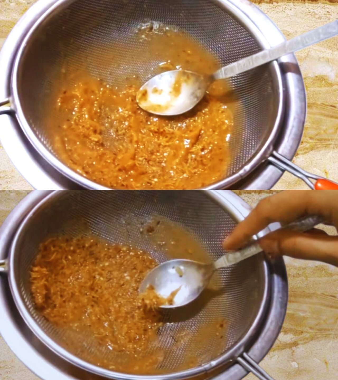 Separating fibers from tamarind chutney paste 