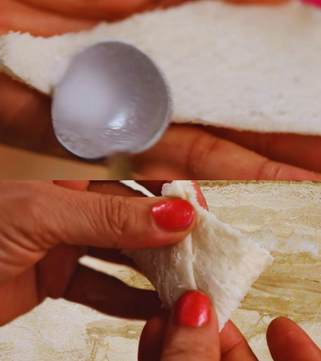 Shaping bread slices like a cone