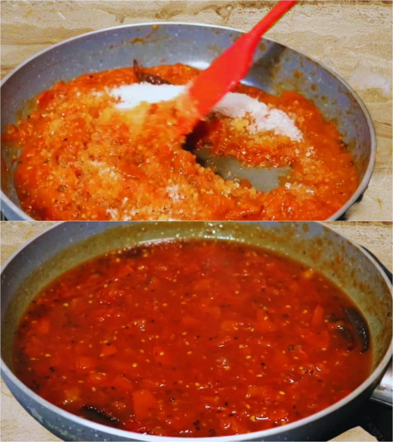 Stirring tomato chutney