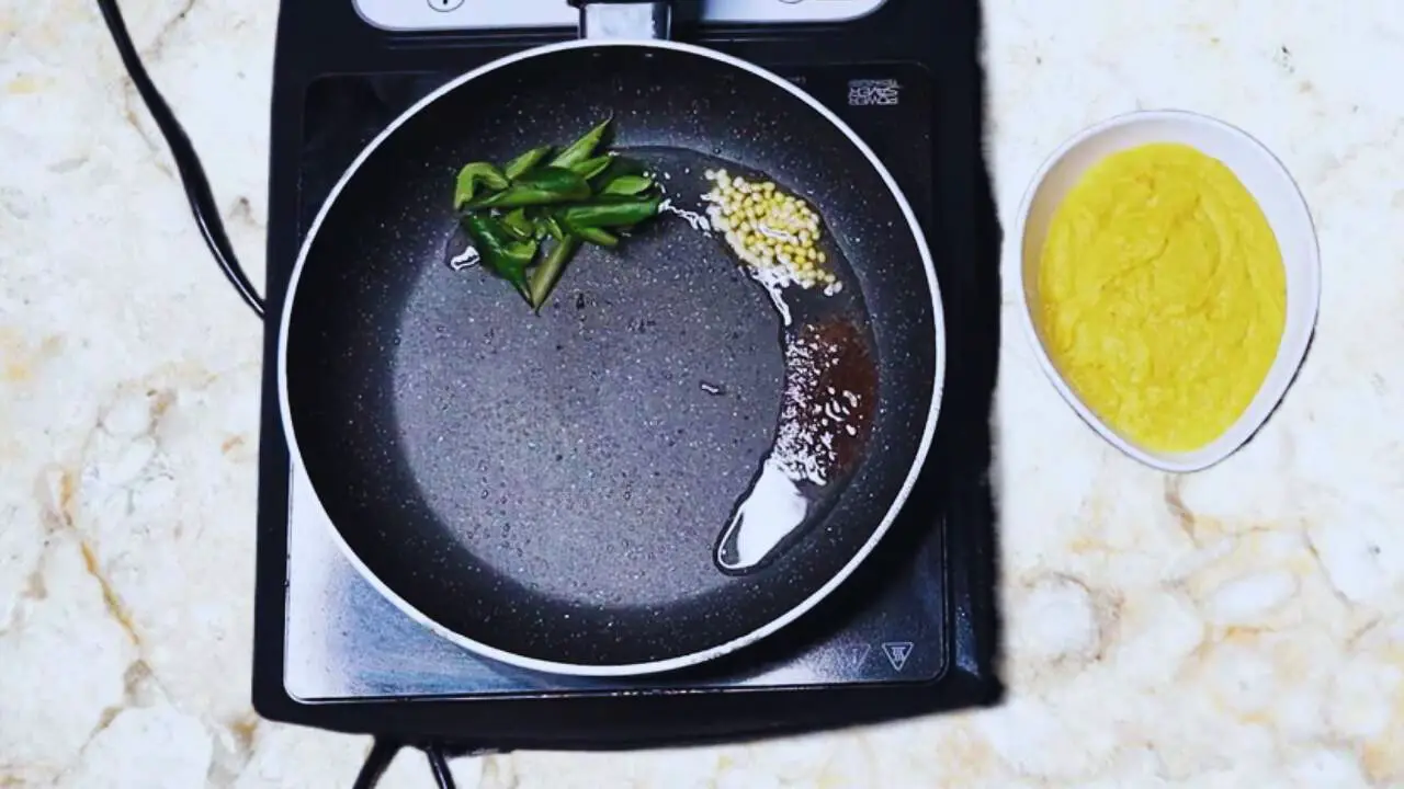 Making the tadka for Sweetcorn Chutney