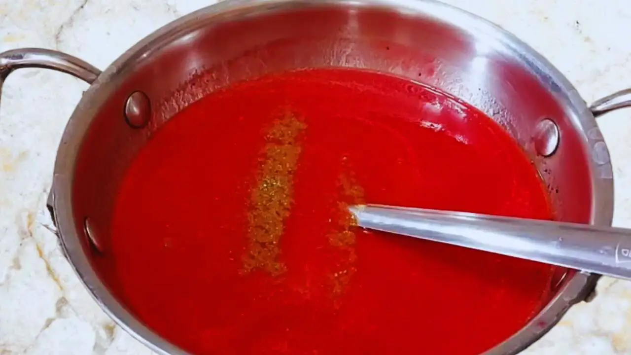 Beetroot carrot soup recipe step 9 Add salt, sugar, and chaat masala powder