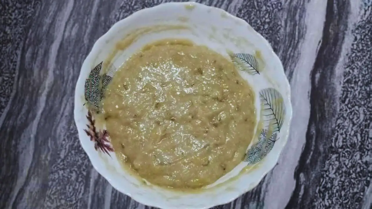 Ripe banana pakora recipe step 9 Banana mixture ready for marination