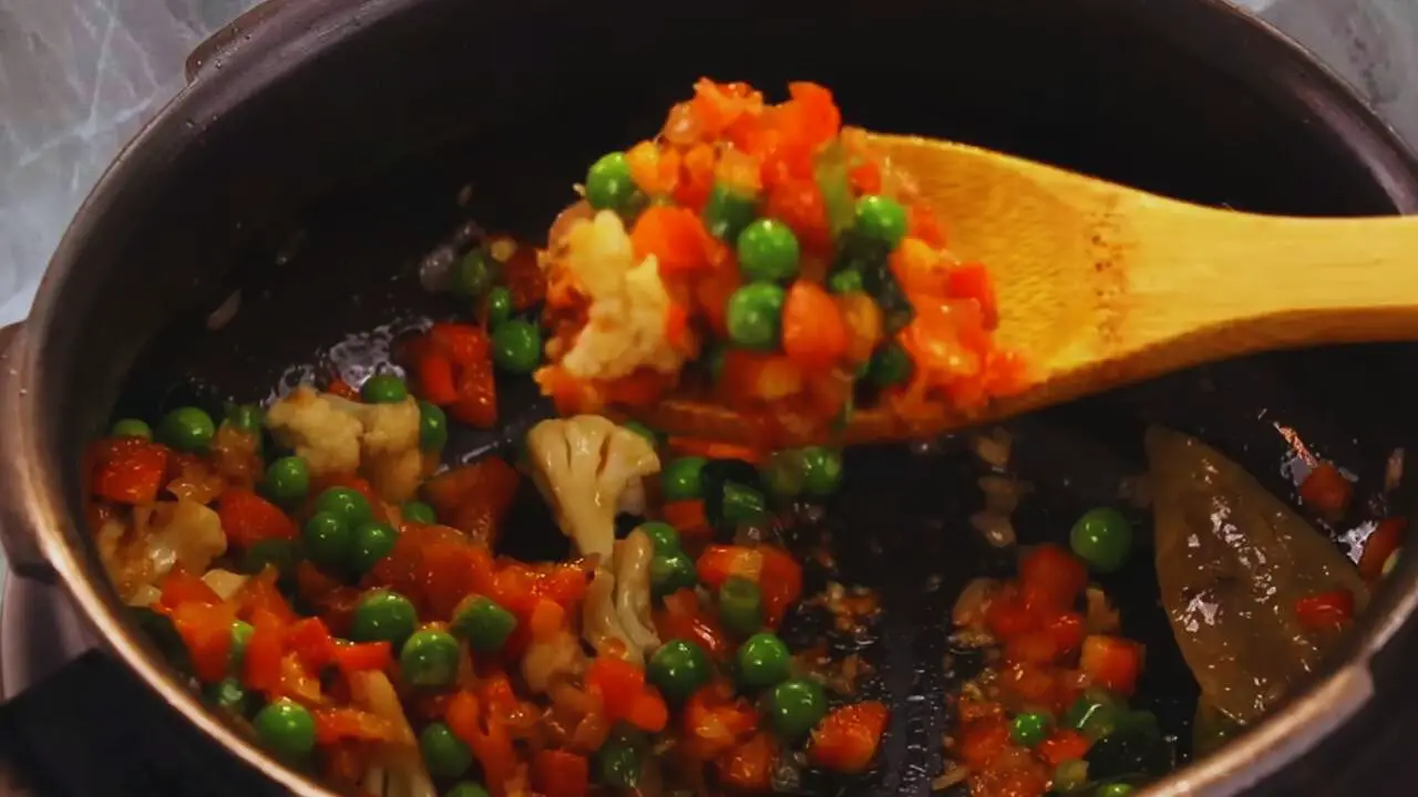 Checking doneness of veggies 