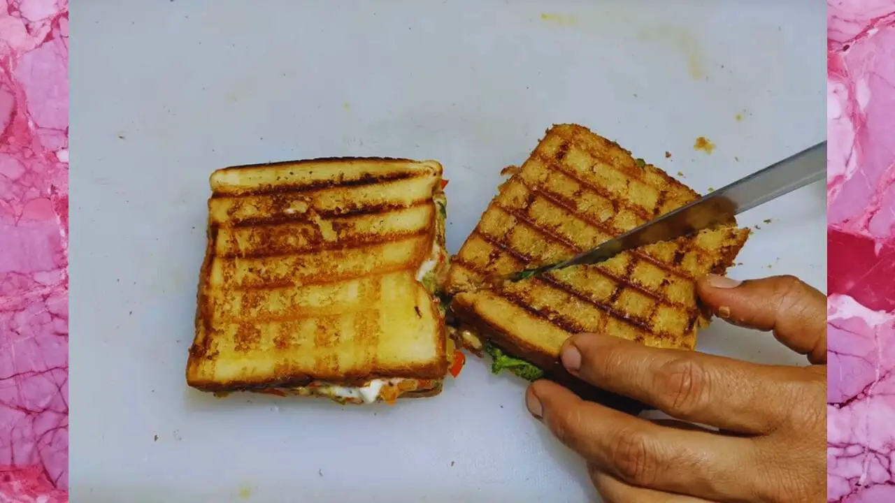Cutting Vegetable Paneer Grilled Sandwich 