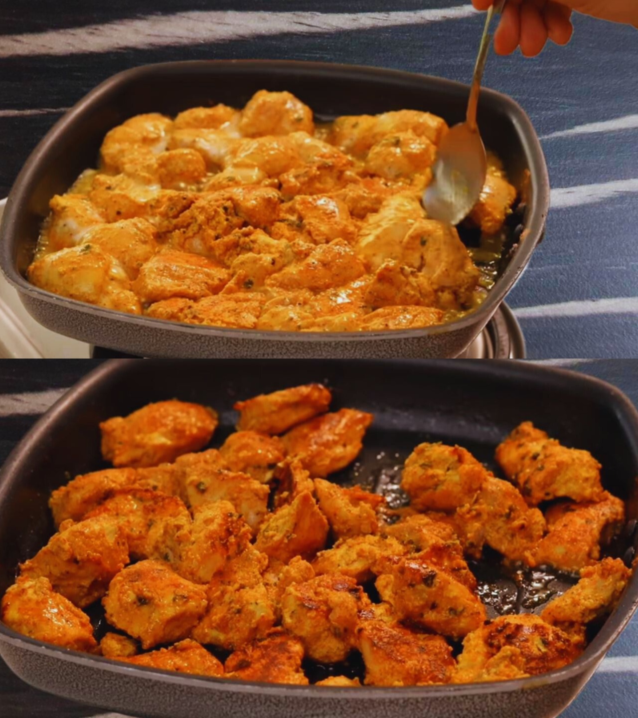 Flipping chicken pieces 