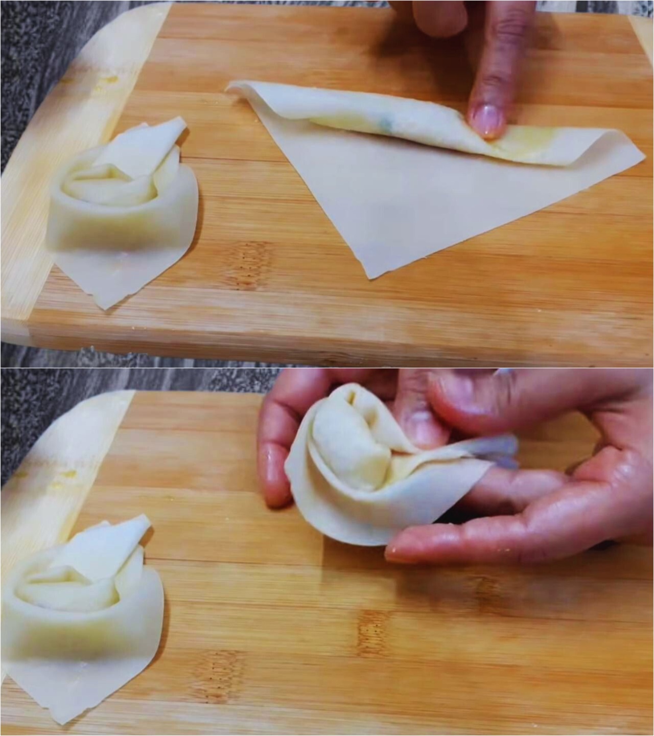 Shaping the wonton 
