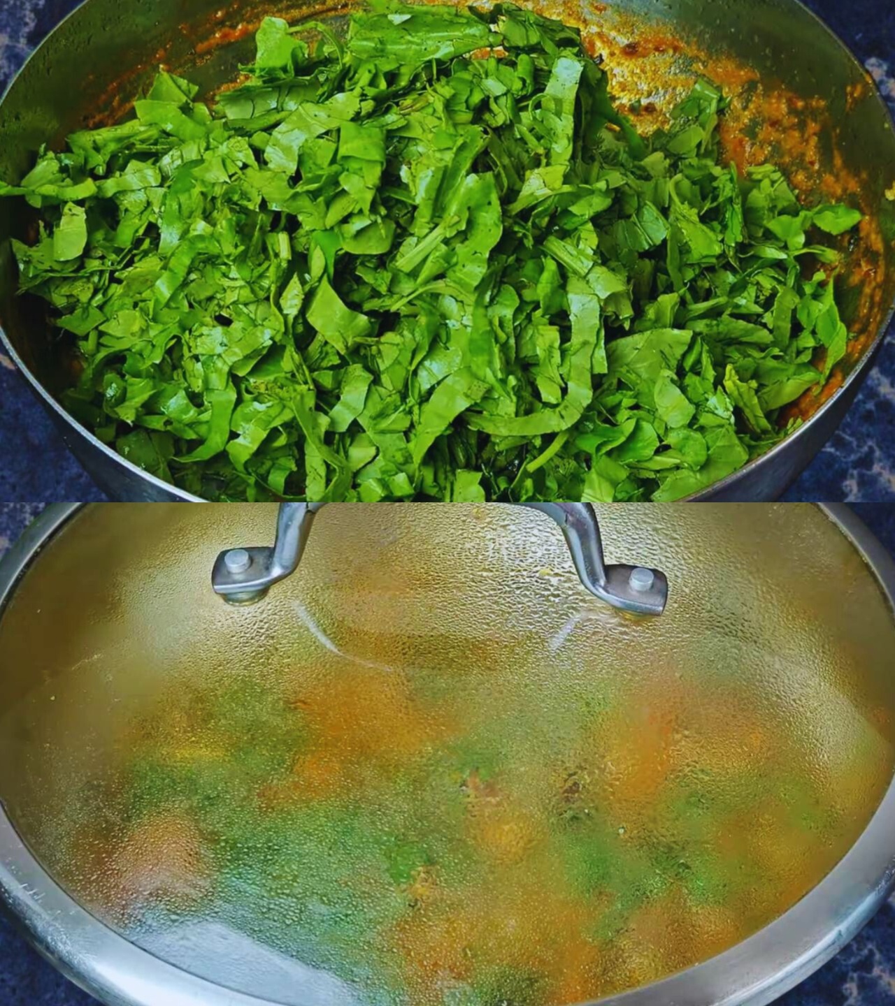 Adding chopped spinach 