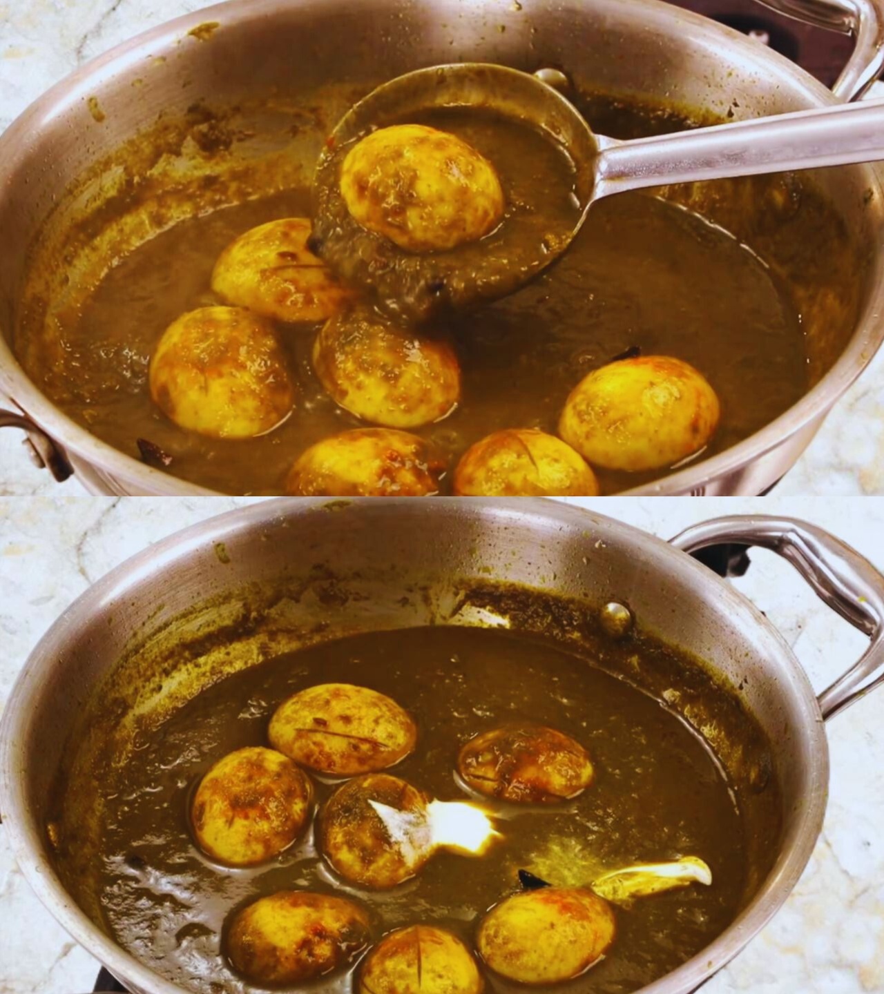 Palak egg curry recipe step 14 Adding cream to egg palak curry