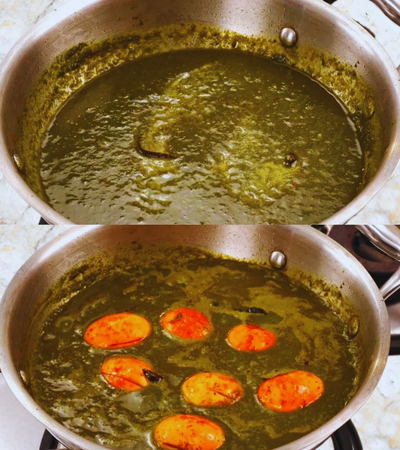 Palak egg curry recipe step 13 Adding eggs