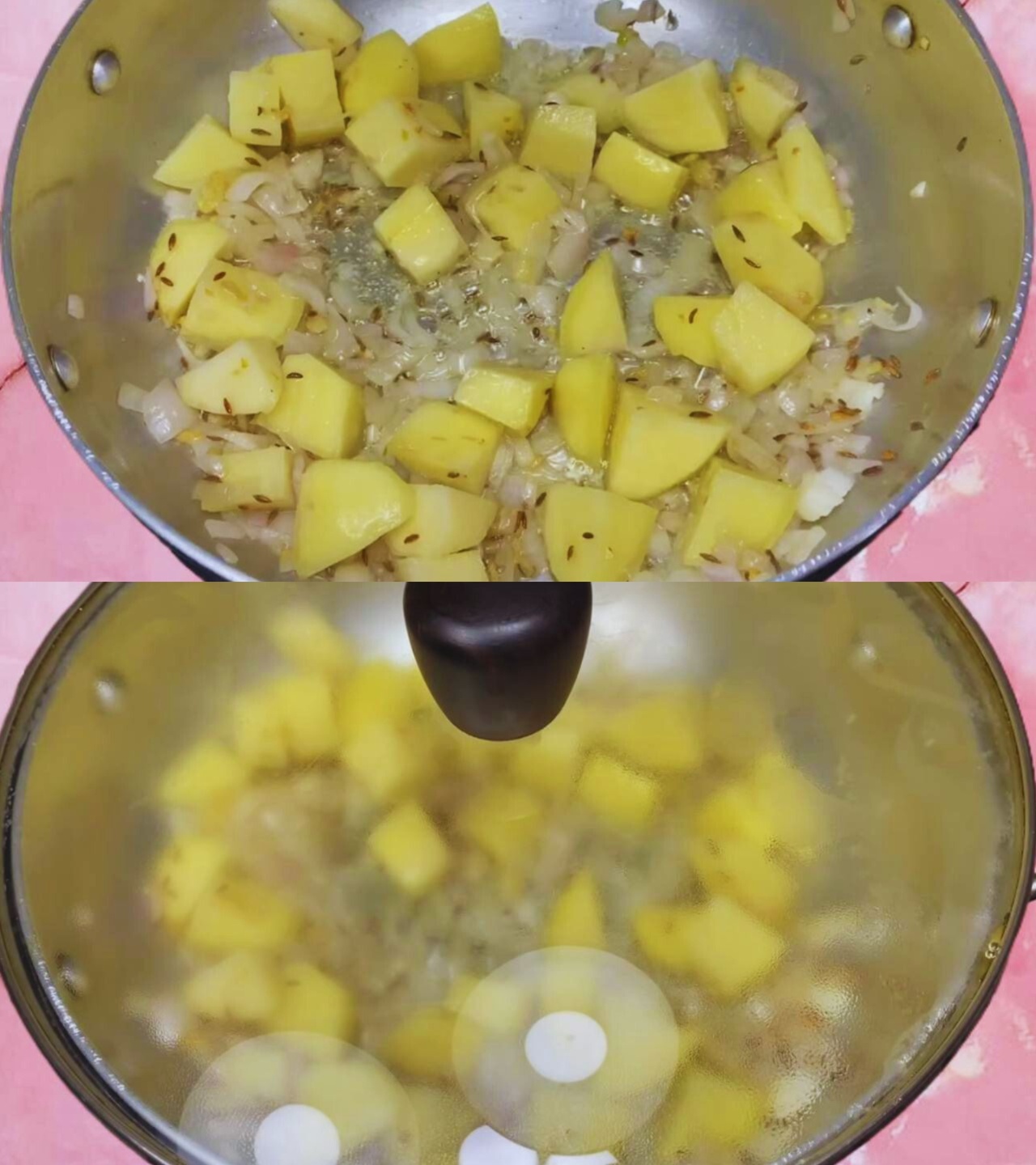 Aloo palak recipe step 4 Adding potatoes