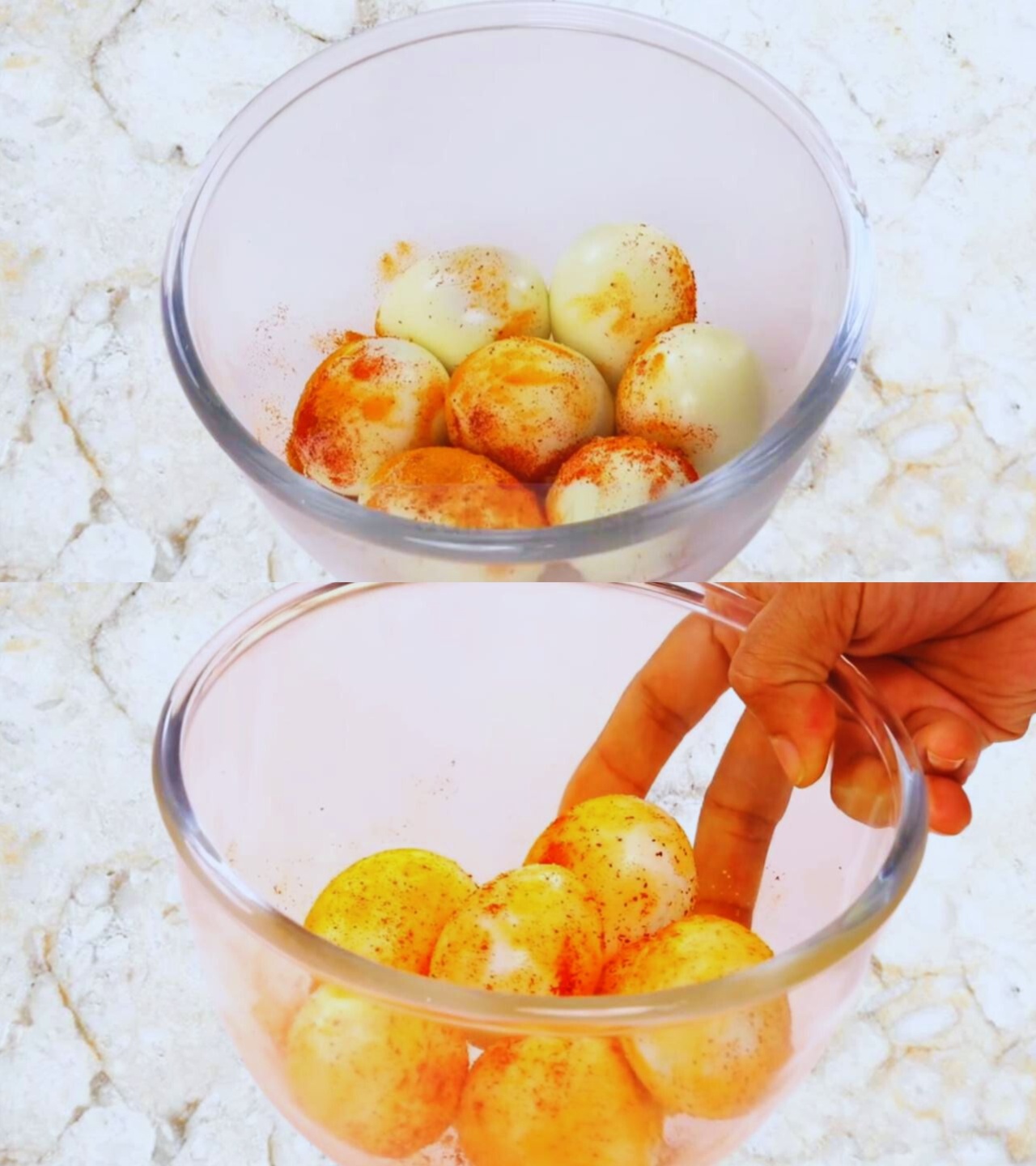 Coating eggs with spices 