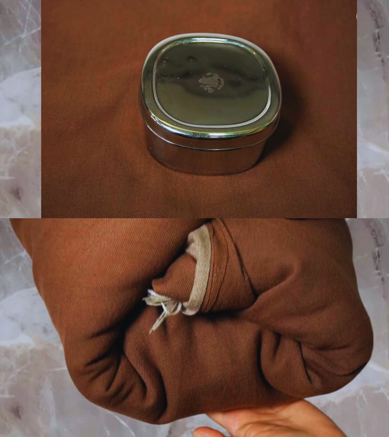 Covering tiffin box with blanket 