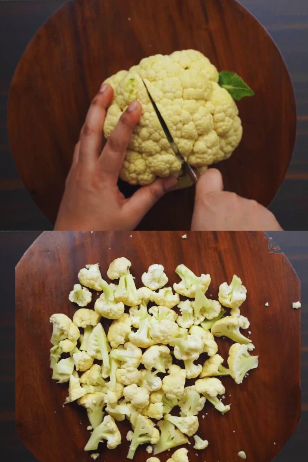 Cutting cauliflower florets